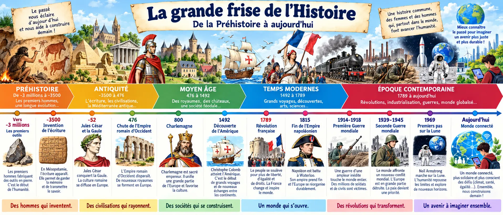 La grande frise de l’Histoire, cinq périodes et douze repères datés
