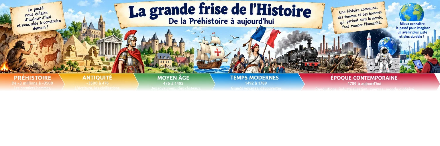 Aperçu partiel de la grande frise de l’Histoire, estompé avant les repères
