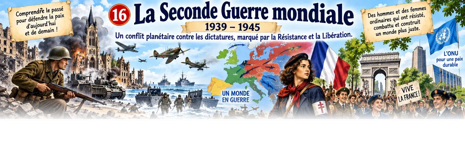 Aperçu partiel de la Seconde Guerre mondiale, estompé avant les repères