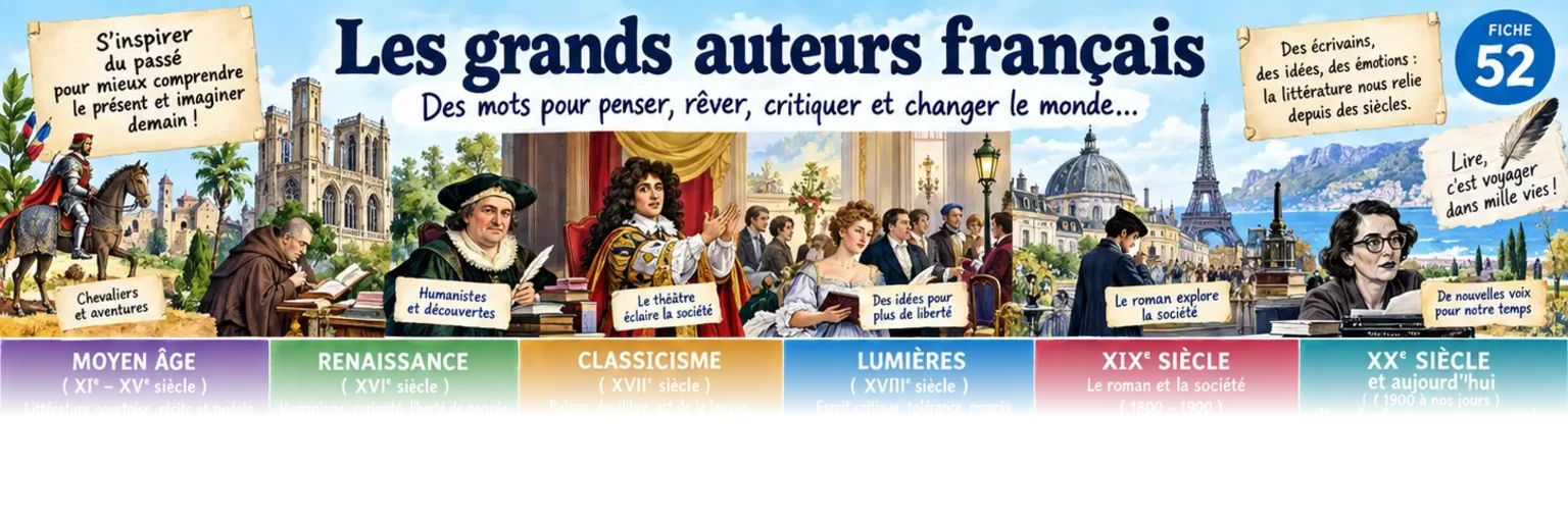 Aperçu partiel des grands auteurs français, estompé avant les repères